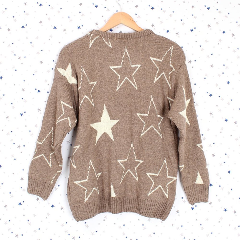 Star Pattern Knit Pullover Sweater Taupe - Picture 2 of 7